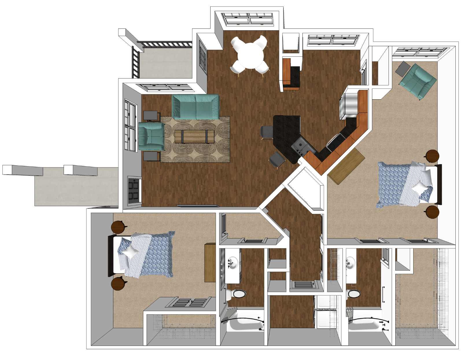 Floor plan for 2 beds, 2 baths, 1463 sqft